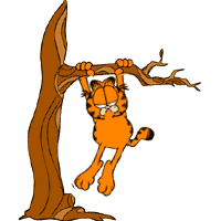 GARFIELD HANGING FROM A TREE